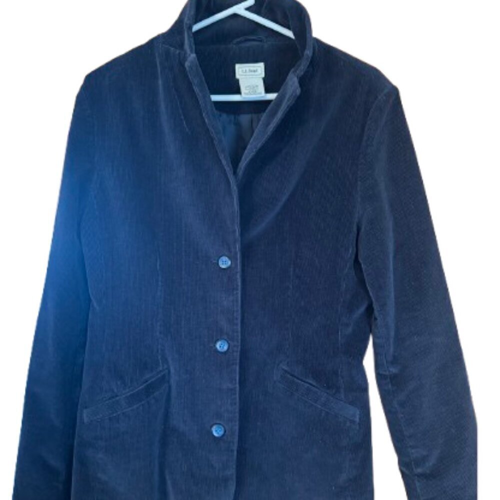 LL Bean Corduroy Blazer Womens 12R Black Lined SOFT Jacket